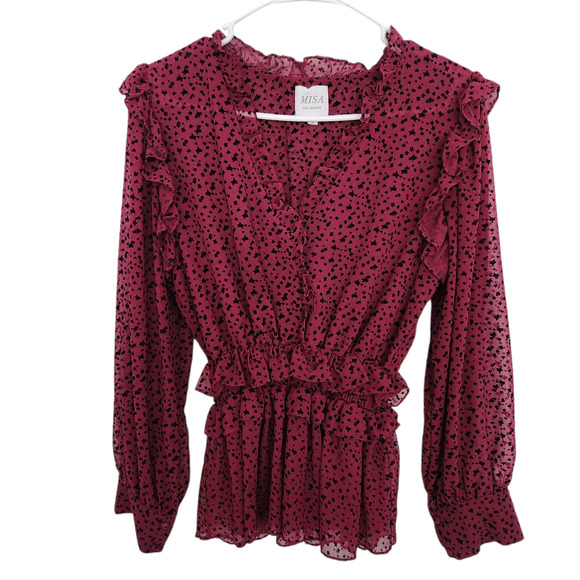 MISA Los Angeles Ruffle Starts Printed Blouse S Designer Retro - Picture 1 of 7